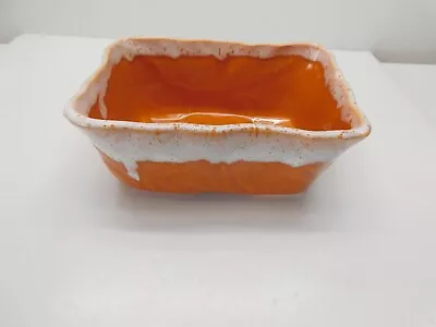 Vintage MCM-Ivory Drip Glaze On Bright Orange Rectangle Planter-121-6 UP CO-USA • $8