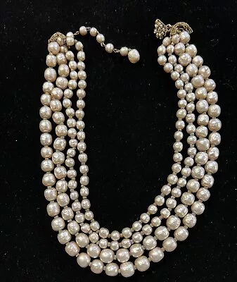 Beautiful Miriam Haskell 4 Strand Baroque Pearl Necklace Flower Clasp • $225