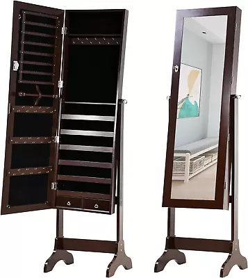 Jewelry Cabinet 61  H Wall/Door Mounted Lockable Jewelry Armoire With 2 Drawers  • $129.99