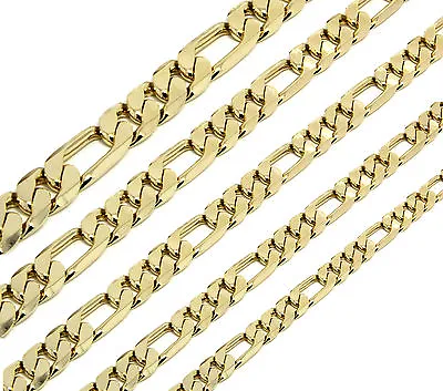 Mens 14K Gold Plated 3mm To 12mm  Figaro Link Necklace Chain 24 Or 30 Inch • $12.99