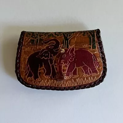 Vintage Brown Coin Purse Hand Made Leather Elephant Pouch Bag • $5