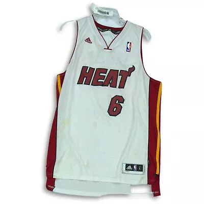 Adidas Mens White Red NBA Miami Heat LeBron James #6 Basketball Jersey Size L • $25.99