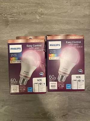 Philips WiZ Connected Hue A19 9290022656 60w LED Light Smart Bulbs - Pack Of 2 • $15