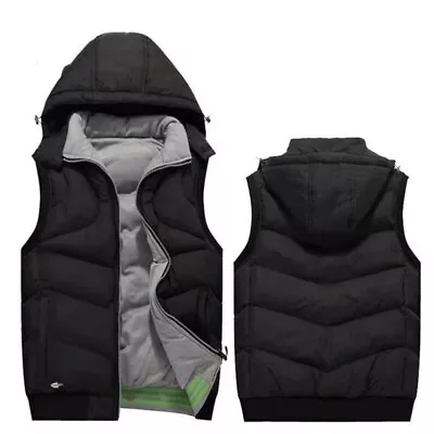 Men Winter Hooded Vests Hat Detachable Waistcoat Thicken Sleeveless Warm Jackets • $33.59