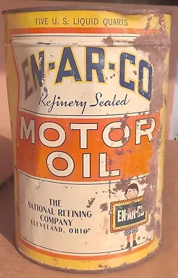 Vintage Enarco EN-AR-CO 5 Qt Motor Oil Can Gas & Oil Advertising • $45