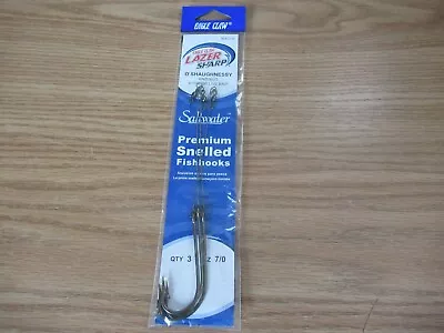 Eagle Claw Wire Snelled Saltwater Fish Hooks 9340-7/0 Wire 3 Pcs Sz 7/0 • $2.99