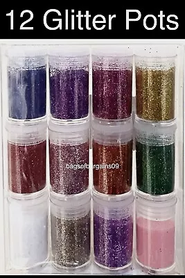 £3.29 • Buy 12 Glitter Pots Assorted Colours Shaker Sparkle Tubes Art Craft Kids Card Making