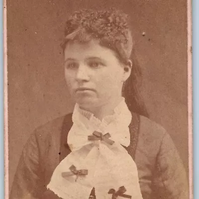 C1870s La Porte City Iowa Cute Young Lady CDV Photo Woman Ribbon Mosher IA H38 • $10.25