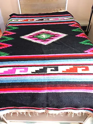 Vintage Zapotec Wool Woven Blanket Rug Colorful Full Size Heavy Thick Soft • $255