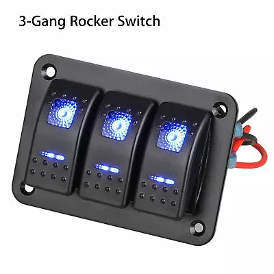 3 Gang Waterproof Toggle Rocker Switch Panel Car Marine Truck Blue LED 12V-24V • $27.06