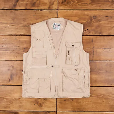 Vintage Fox Fire Fishing Gilet L Vest Utility Beige Zip • $44.75