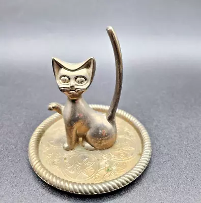 Vintage 1970's Silverplated Seba England Cat Ring Holder With Purple Felt Bottom • $16