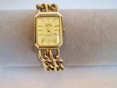 SARAH COVENTRY Yellow Gold Plated Chain Link BRACELET WATCH 7.5  Length 20mmWide • $19