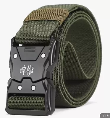 Tactical Belt Elastic Belt Strong Nylon Alloy Quick Release Buckle Stretch Green • $19.95