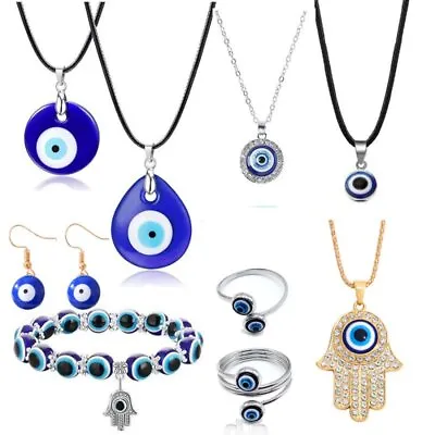 Evil Eye Lucky Blue Eye Necklace Bead Bracelet Earrings Ring Women Men Wholesale • £3.42