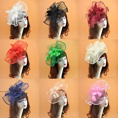 Women Fascinator Hair Clip Hat Bowler Feather Veil Wedding Party Headband • $14.21