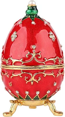 Faberge Egg Red Gold Trinket Box Classic Hand-Painted Ornaments Jewelry Box • $34