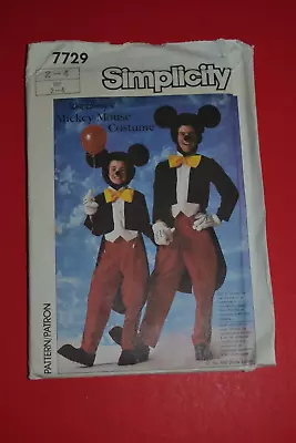 Simplicity 7729 Sewing Pattern Mickey Mouse Costume Child Size 2-4 • $7.99