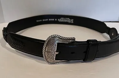 Nocona Black Genuine Leather Conchos Belt N2475301- Size 38 • $35.69