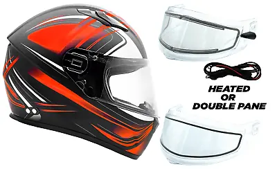 Adult Snowmobile Helmet Orange Full Face Double Pane Shield Or Heated DOT 3x 4x • $125