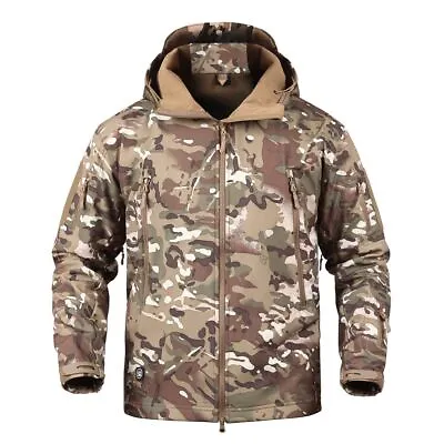 Waterproof Men Softshell Jacket Outdoor Fleece Coat Windproof Casual Caom Hooded • £40.79