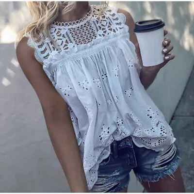 S New Boho White Crochet Lace Boho Blouse Top Tank Vtg 70s Insp Womens SMALL NWT • $44.50