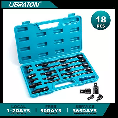 18x LIBRATON Socket Extension Set 1/4  3/8  1/2  Ratchet Universal Joint Adaptor • $30.59