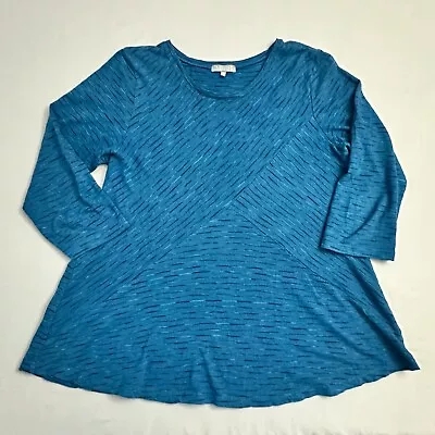 Habitat Top Womens Medium M Blue Black Striped 3/4 Sleeve Shirt Cotton Pullover • $14.97