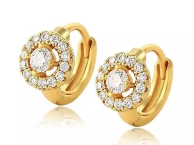 24ct Yellow Gold Filled Kid's Baby's Halo CZ Snap-Closure Huggie Earrings • £3.99