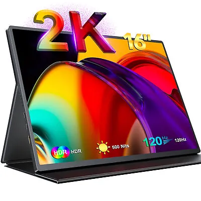 $199.99 • Buy 2K Portable Gaming Monitor 16  120HZ USB C Extend Screen 500Nits 100% SRGB Used
