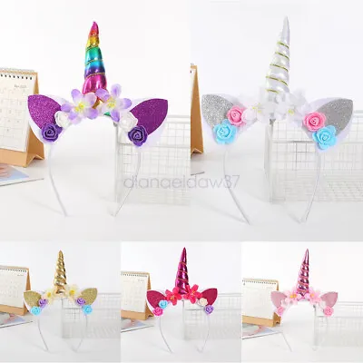 Glitter Flower Unicorn Headband Magical Childrens Girl Fancy Dress Accessory AUS • $15.57