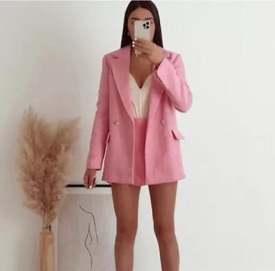 Zara Neon Pink Textured Blazer Jacket Size Medium Ref 2010 714 • £55.99