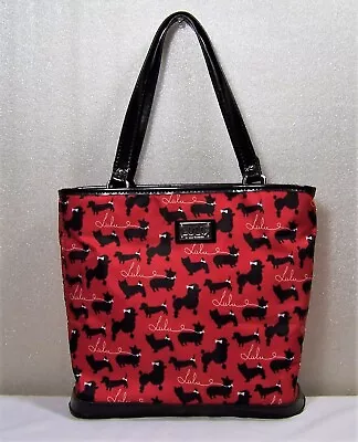 LULU Guiness Red & Black Dogs Tote Handbag Purse Poodle Dachshund Scottie Animal • $27.99