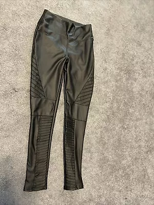 Cameo Rose Womens Leggings Faux Leather Moto Style Size Small Black Stretchy • £18