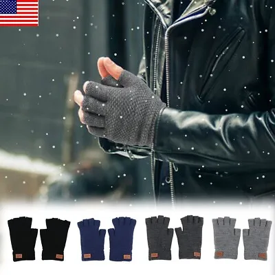 Winter Alpaca Wool Fingerless Gloves Thermal Men's Knitted Half Finger Mittens • $8.45