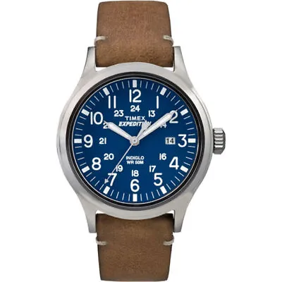 Timex TW4B01800 Men's Expedition Scout 40 Watch - Blue Face - Light Tan Band-H18 • $7.50