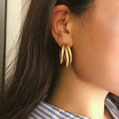 Vintage Retro Design Layered Earrings Dainty Minimalist BOHO Stud Gold Plated • $9.95