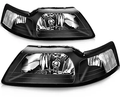 Pair Headlights Assembly For 1999-2004 Ford Mustang Black Headlamps Left Right • $58.50