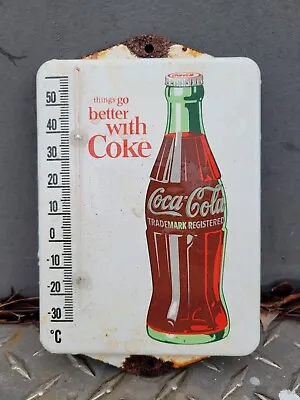 Vintage Coca Cola Porcelain Thermometer Sign Soda Coke Beverage Food Pop Drink • $128.60