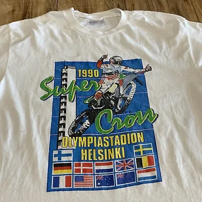 Vintage 1990 Supercross Olympiastadion Helsinki Motocross T-Shirt Men’s Large • $80