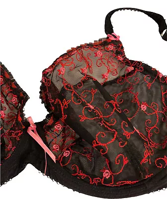 Ceriso Marks & Spencer Women’s Sheer Black Red Bra US 38E Underwire • £19