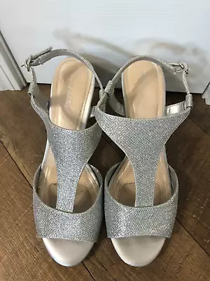 Womens Marbella Silver Sandals Heels 12 Wide Holiday Dress Shoe • $26.99