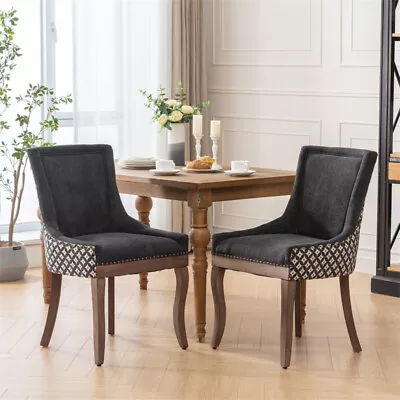 Set Of 2 Dining Chair Thickened Fabric Padded Seat W/Solid Wood Legs Dining Room • $185.99