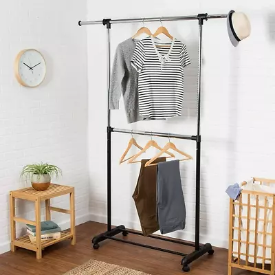 Honey Can Do Adjustable Height Rolling Metal Clothes Rack Chrome US • $16.39