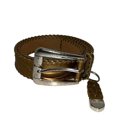 Michael Kors Gold Genuine Leather Silver Buckle Belt Studded With Key Ring • $25