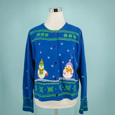 Michael Simon Lite Size Large L Blue Snowman Snowflake Applique Embroidered Butt • $36