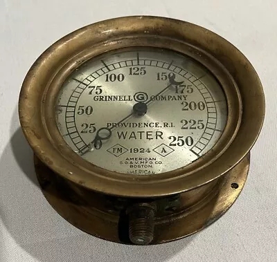 Antique Brass 1924 GRINNELL  Water Gauge Dial Providence R.I. 5 5/8  Georgia UGA • $149.99