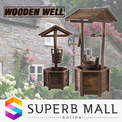 Wooden Wishing Well Timber Outdoor Garden Durable Rustic Backyard Ornament Decor • $129.69