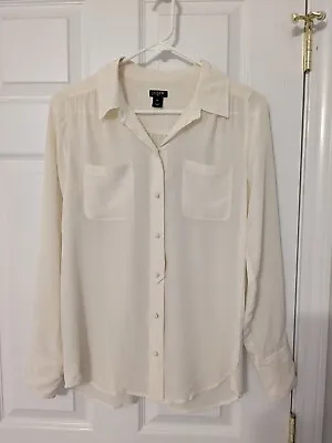 J. Crew 100% Silk XS Cream Blouse With Covered Buttons/Pockets Style #98451 • $14.99