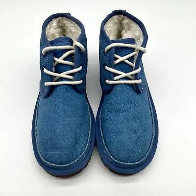 UGG Ankle Boots Womens Neumel Natural Chukka Lace Up Canvas Blue Size 8 EU 39 • $41.99